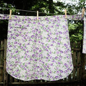 VTG  Purple Floral Hostess Half Apron Cottagecore